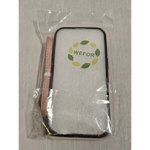 iPhone 16 Rose Gold Phone Case - Faux Leather Card Case Cover Crossbody Strap